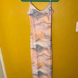 No Comment Vibrant Lined Water Color Dress NWT Size L SILVER STUDS